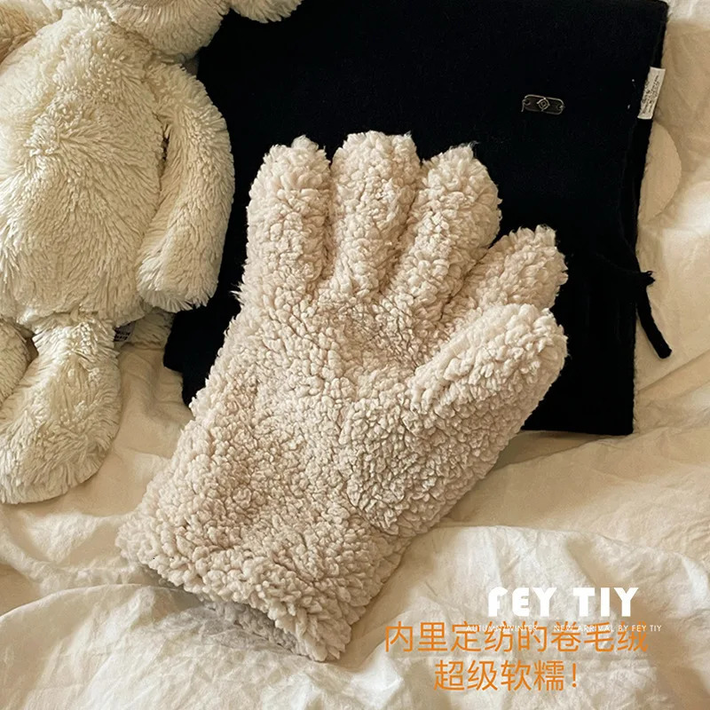 Women Winter Gloves Super Warm Winter Split Finger Gloves Outdoor Riding Skiing Windproof Lamb Fleece Thicken Plush Gloves Lady 251023