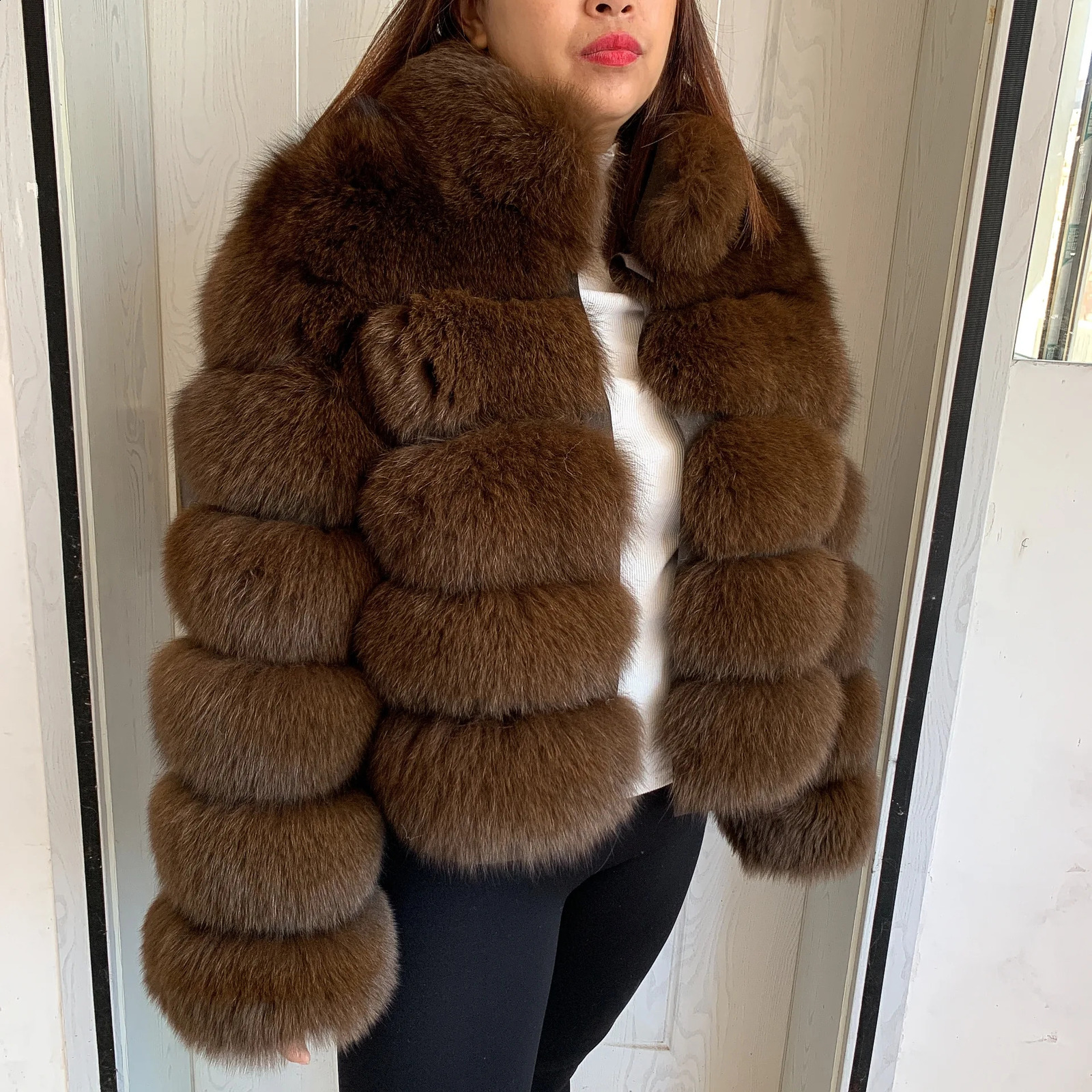 Women Real Fur Coat Womens Winter Warm Natural Jacket with Stand Neck n Fashion Raccoon 251018
