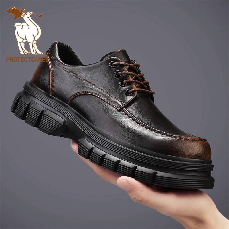 Paul Camel Men's Shoes Genuine Leather Business Casual Footwear Thick-Soled Low-Cut Work Shoes Height-Increasing Martin Boots for Daily Use