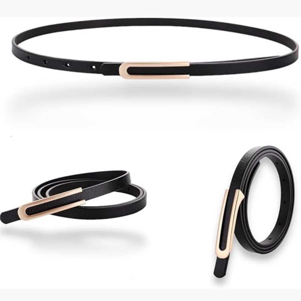 Womens Fashion Elegant Skinny Slim Genuine Leather Belts Waistband Thin Waist Belt With Gold Color Alloy Buckle W251024