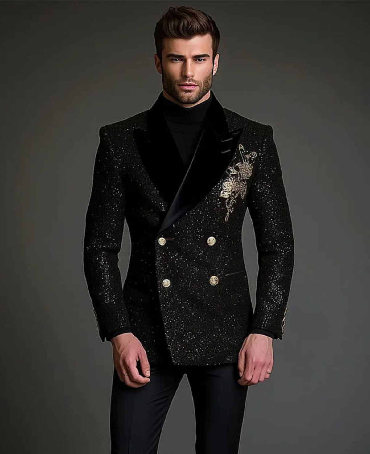 Shiny Men Suits Slim Fit 2 Pieces Blazer Pants Double Breasted Rhinestones Prom Party Wedding Groom Tuxedos Male Blazers Ropa Hombre