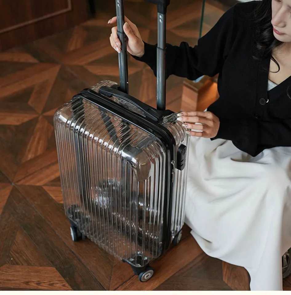 Transparent PC Carry On Suitcase 20 inch Cabin Luggage Trolley Bag On Wheels Fasion Rolling LuggageW251024