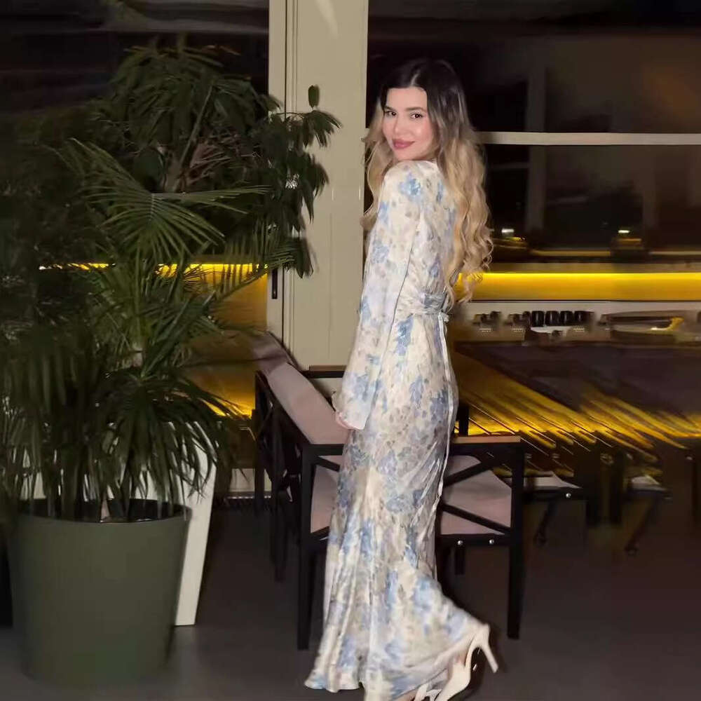 2025 Spring Gentle Wind Satin Print Elegant High-End Long Dress