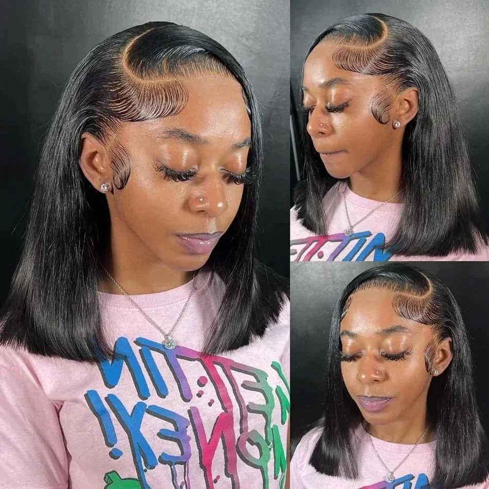 13x4 Short Bob Straight 4x4 Transparent Lace Front Wig 200 Density 100 Human Hair Pre Plucked Wigs For Black Women 12 16 Inch W251023