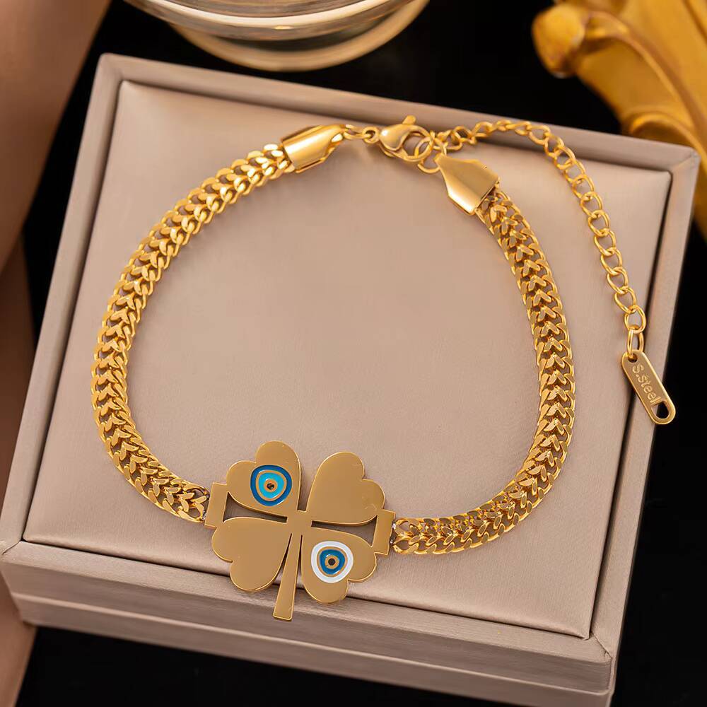 Wholesale European and American Fashion Creative Retro Luxury Flower Portrait Star Braided Titanium Steel Bracelet for Women