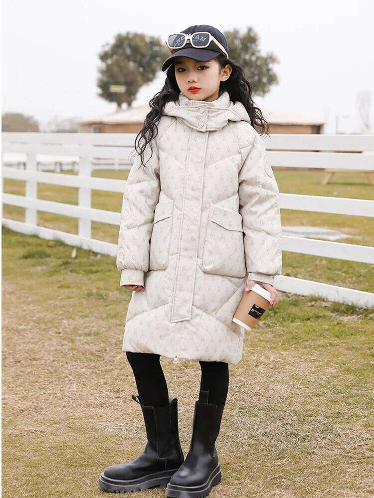 Winter Down Jacket For Kid Printed Hooded Thick Warm Long Teens Girl Outerwear Coat 6-14Y Kids Parkas Jackets