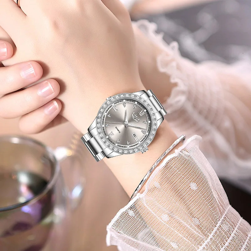 LIGE elegant womens watch Fashion waterproof clock luminous stainless steel business quartz watch for Women reloj de mujerBOX 251021