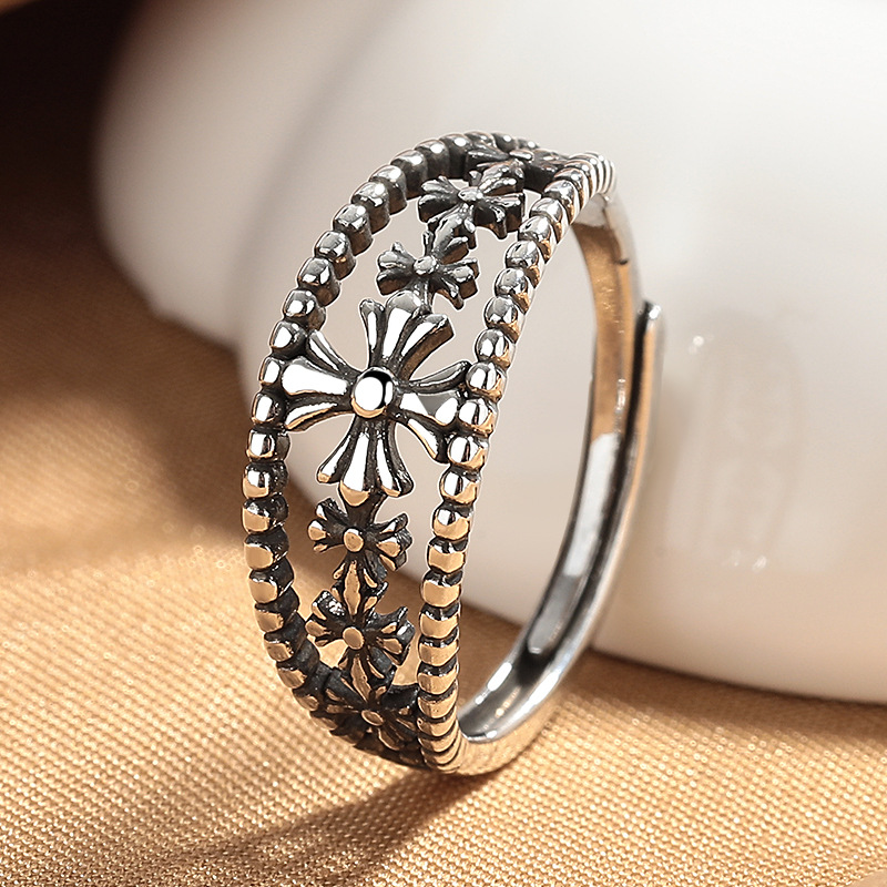 Designer ring Hip hop cross ring zircon inlaid geometric hollow ring men women's minimalist trendy ring free shipping Valentine's Day gift w