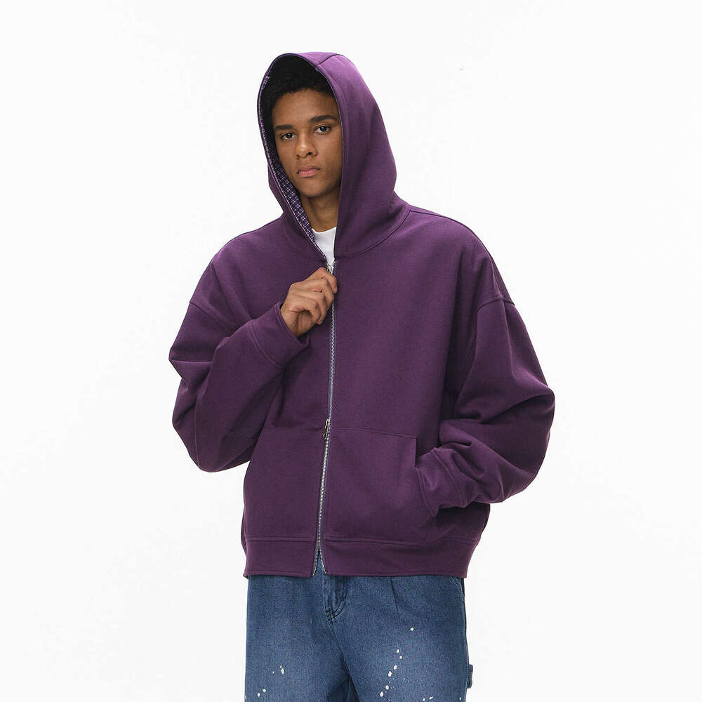 Men's Clothing|Boxy Plaid Two-tone Jacket 25 Autumn New Short Casual Couple Hoodie Sweatshirt
