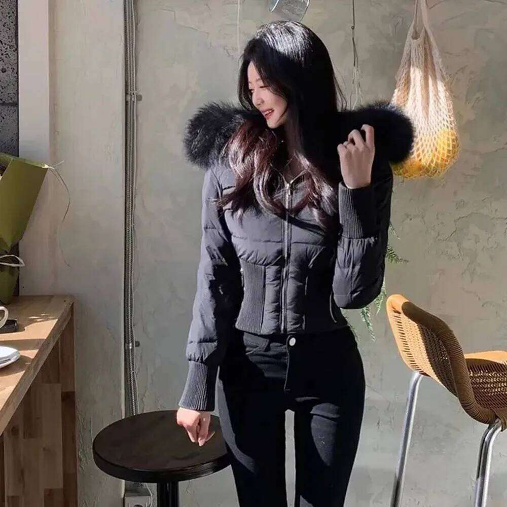 Fashion Women Short Parkas Winter Clothes Solid Fur Hooded Puffer Jacket Thicken Warm Female Cotton Padded Coat Outwear