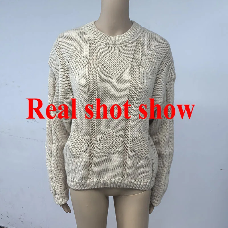 Coarse Yarn Knitted Sweater for Women Autumn Winter Lazy Style Stretch Twist Pullovers Vintage Solid Color ONeck Jumpers Mujer 251023