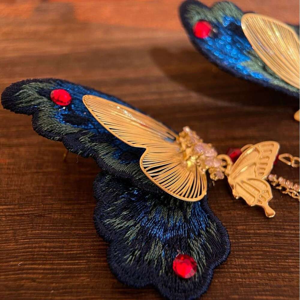 National Colorful Fantasy Exquisite Butterfly Tassel for Women New Chinese Style Embroidery Long Elegant Earrings