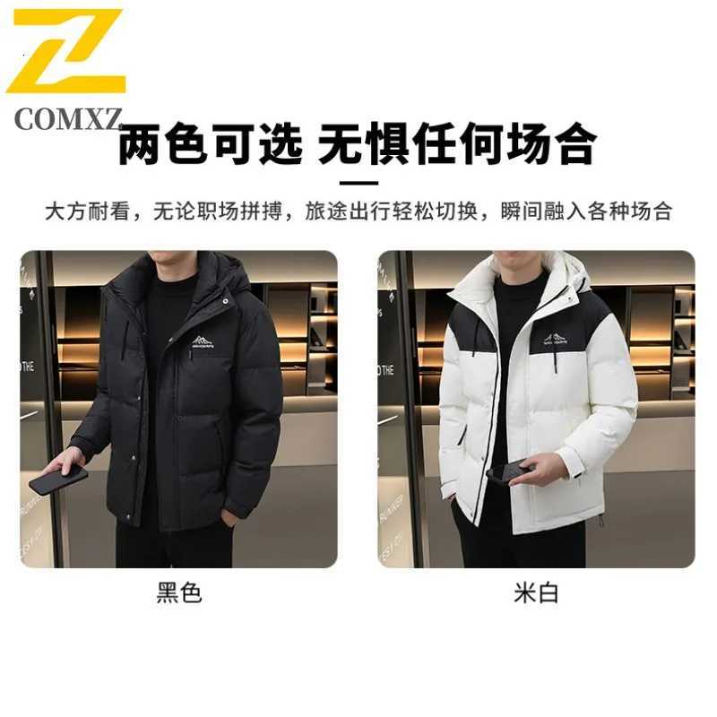 COMXZ White Duck Down Mens New Classics Splicing Hooded Climbing Lightweight Parka Casual Working Cold Protection Winter Garment Z251024