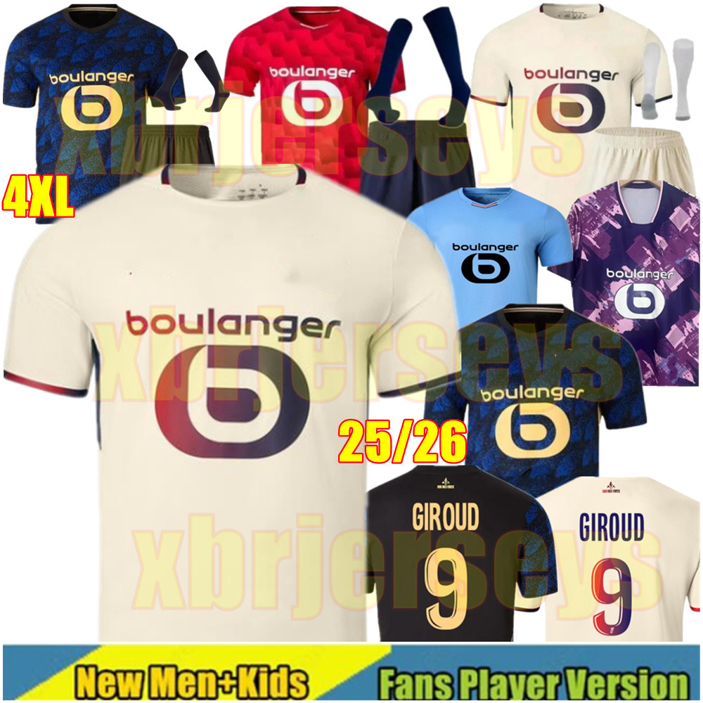 4XL Lille Jerseys 25 26 GIROUD E.ZHEGROVA Angel ZHEGROVA ANGEL E.MBAPPE ANDRE 2025 2026 Football Shirt 80TH Lille soccer jersey HARALDSSON Fourth Maillot Men Kids Kit