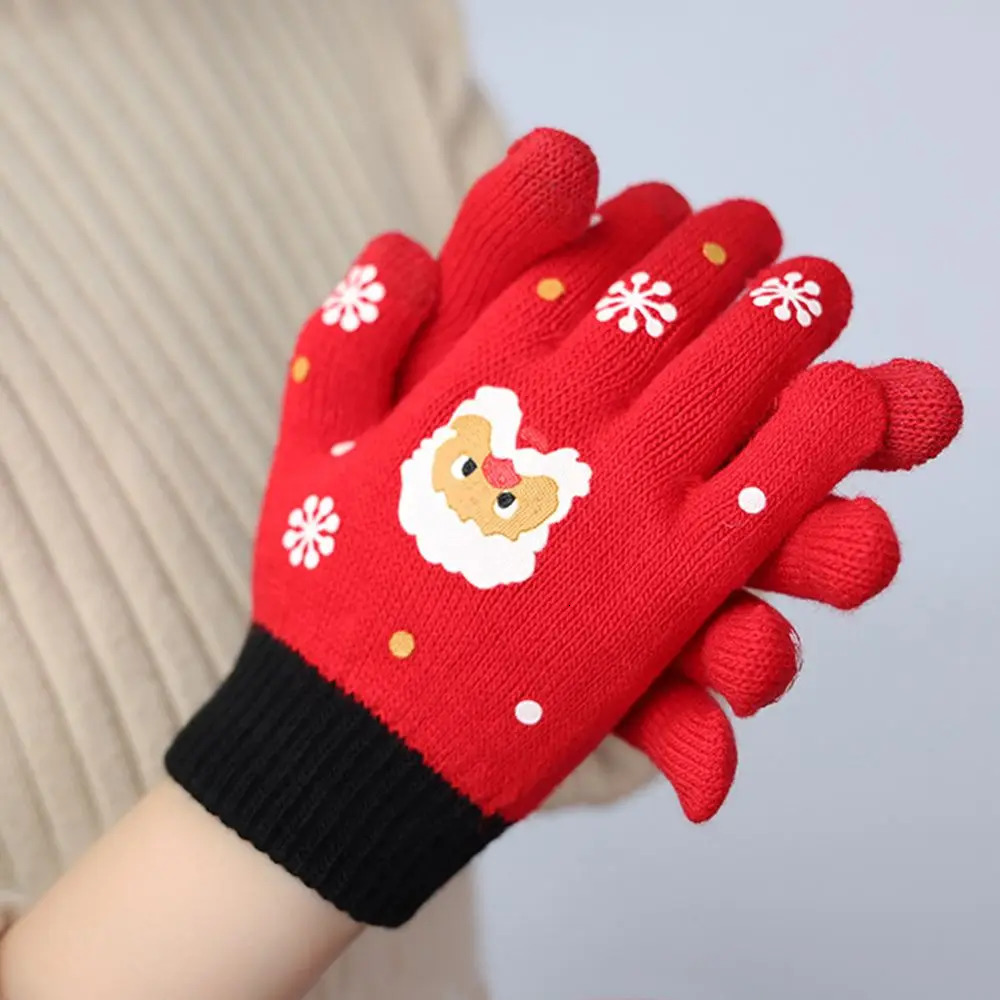 Driving Plus Velvet Winter And Autumn Santa Claus Printed Christmas Mittens Full Fingers Glove Knitted Gloves 251021