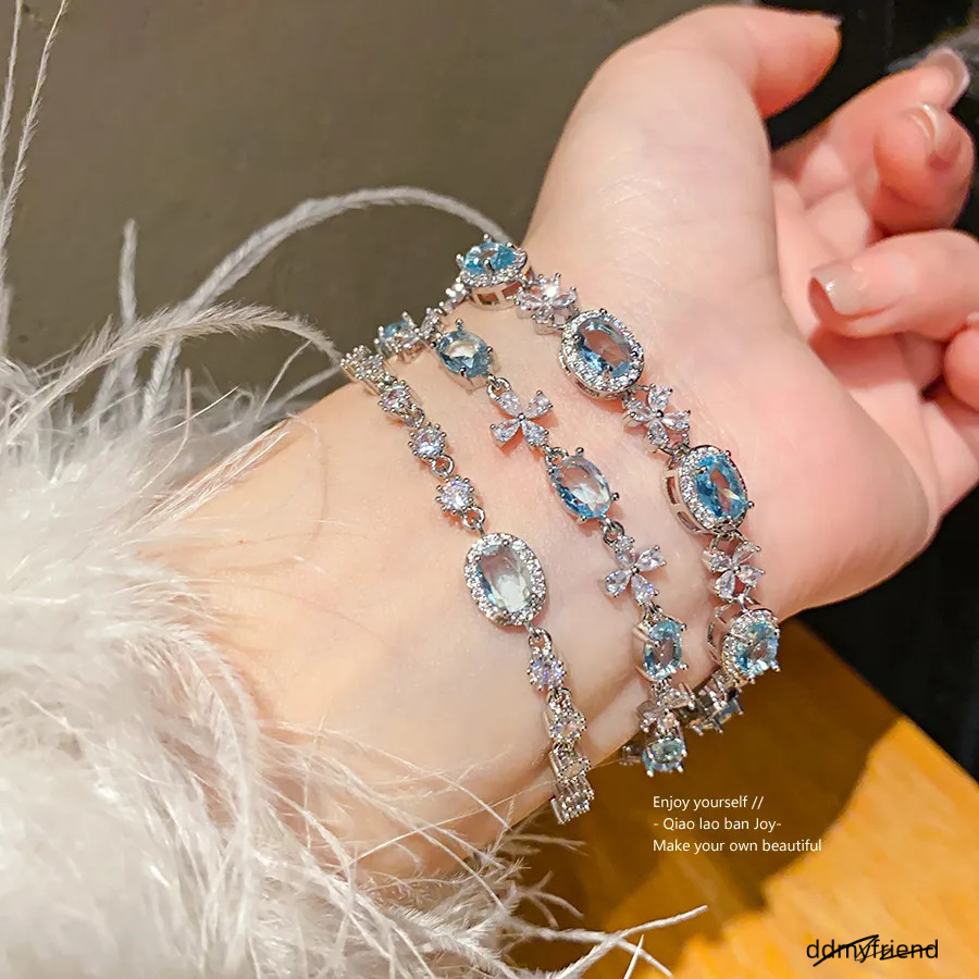 Sier-Tone Bracelet With Blue Gemstone & Dia Accents - Elegant Jewelry For Parties And Special Ocns Ddmyfriend