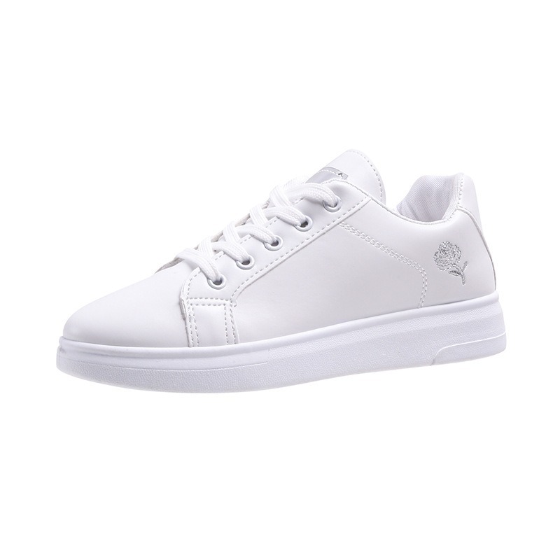 Woman Casual Shoes Fashionable White Running Shoes Breathable Sports Shoes Embroidered Flower Lace Up Low Cut Flat Shoes Mesh for Comfort