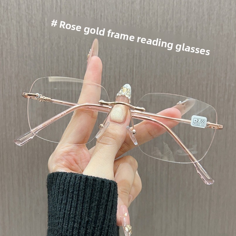 Pure Desire Rimless Prescription Glasses for Women, Customizable Prescription, Large Frame, Face Slimming, High-End Feel, Borderless Gold Wire Eyeglas