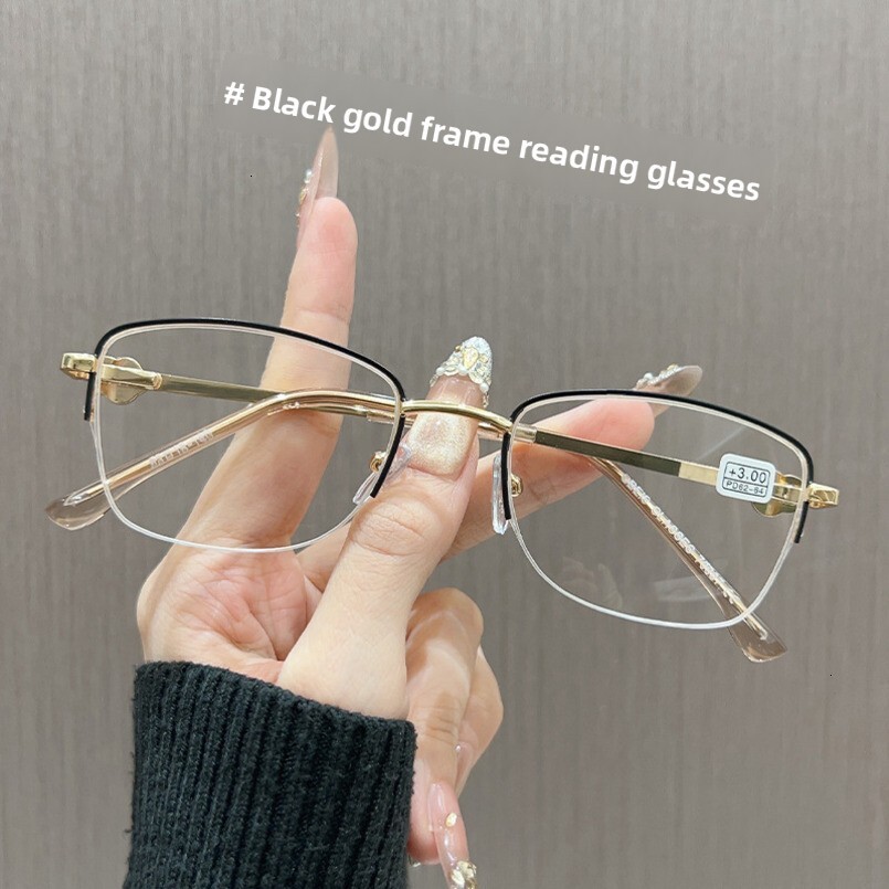 Ultra Light Black Half Glasses Men's Square Eye Big Face Slimming Myopia Can Be Matched with Degree Frame
