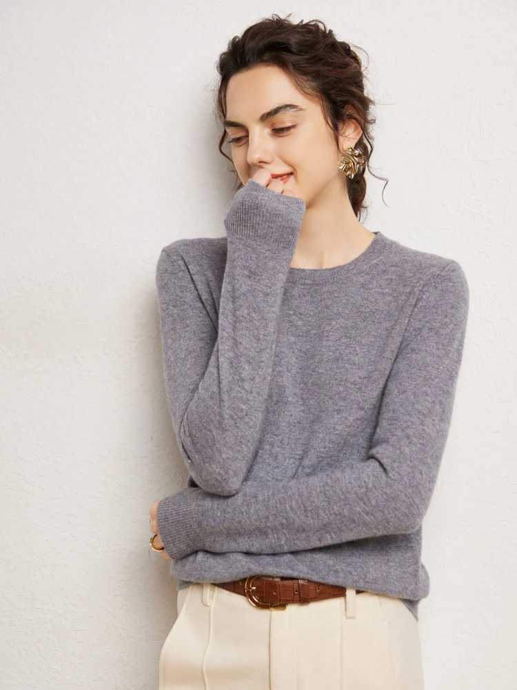 Women 100 Cashmere Sweater Round Neck Pullover Autumn Winter Basic Cashmere Knitwear Soft Solid Long Slve Simple Clothing Top C251024