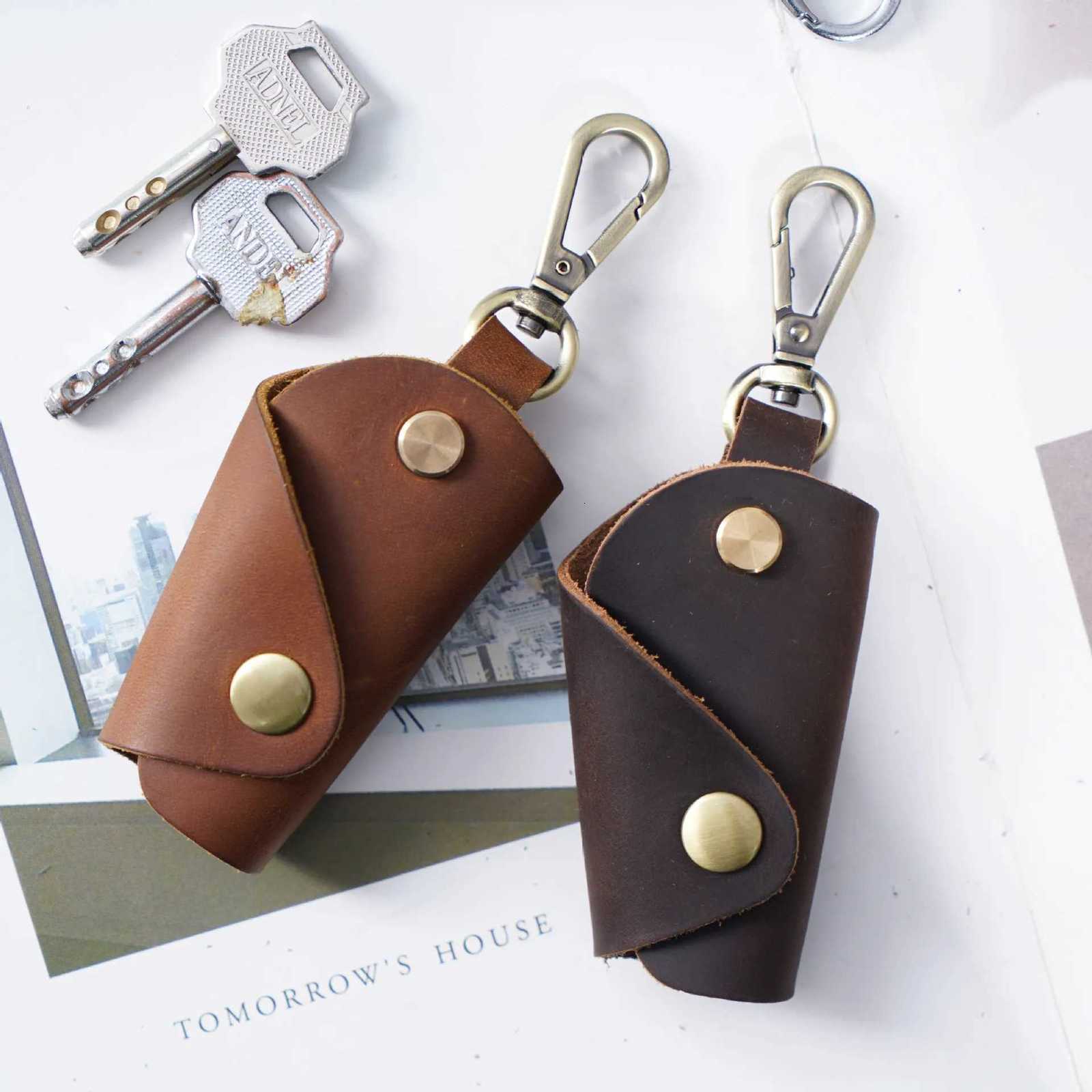 Vintage Car Key Case Keys Pouch Genuine Leather KeyChain Unisex Key Bag Multifunction Organizer Wallet Holder Smart Housekeeper Z251023