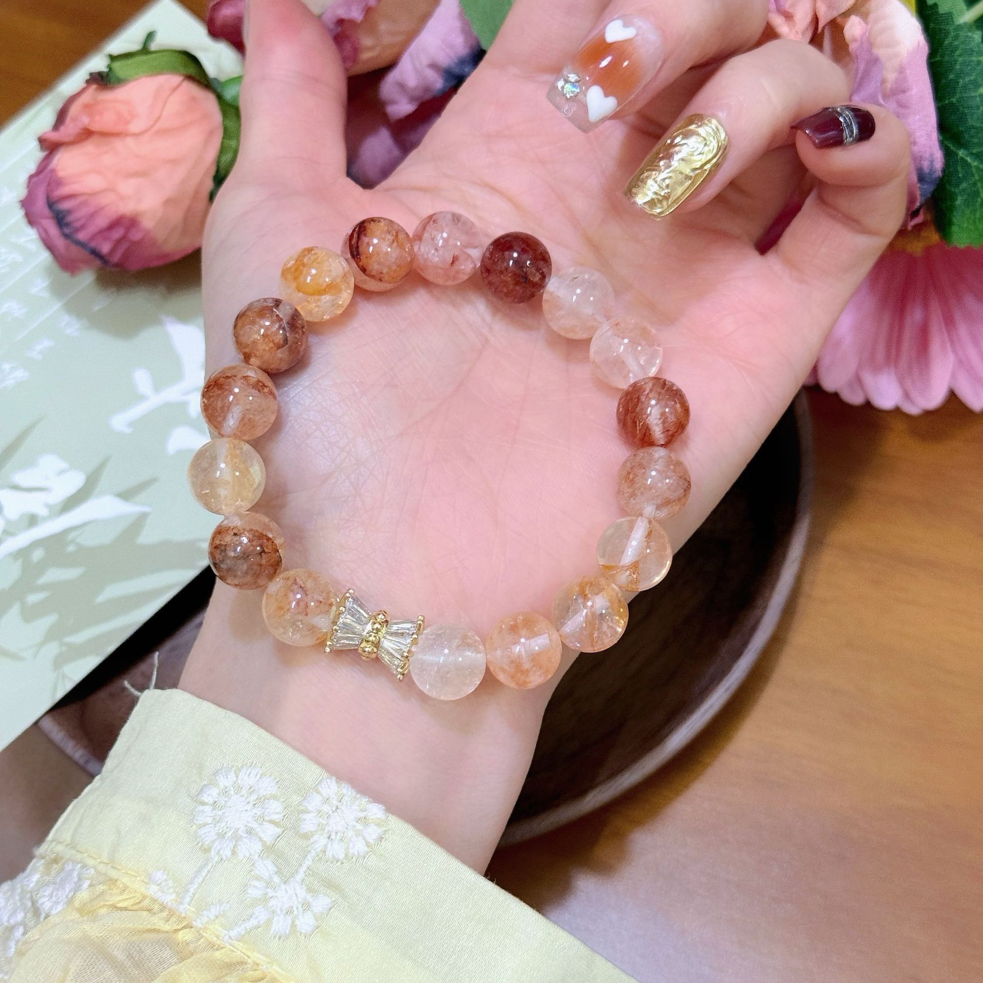 Natural Red Rubber Flower Original Bracelet with Luxury Style - Versatile Design