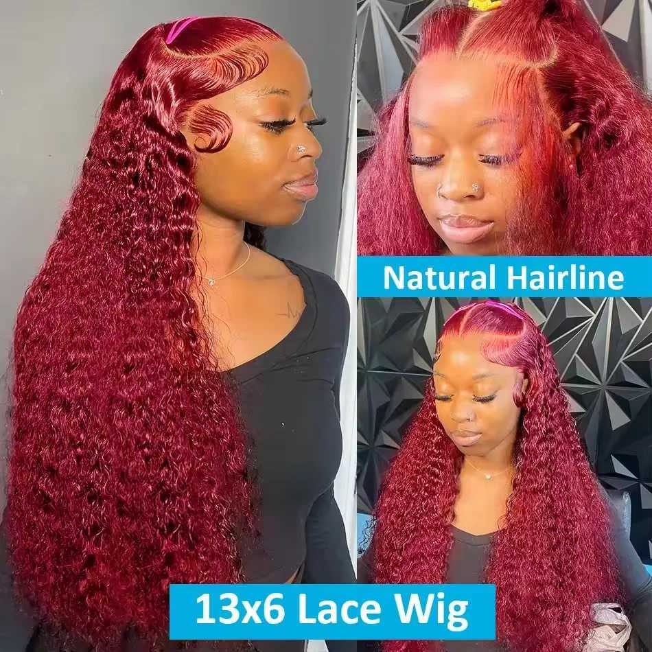 99J Burgundy 13x6 hd Lace Frontal Wig Water Wave Curly 13x4 Red Remy Human Hair Preplucked Brazilian Colored Hair Wigs for Women W251023