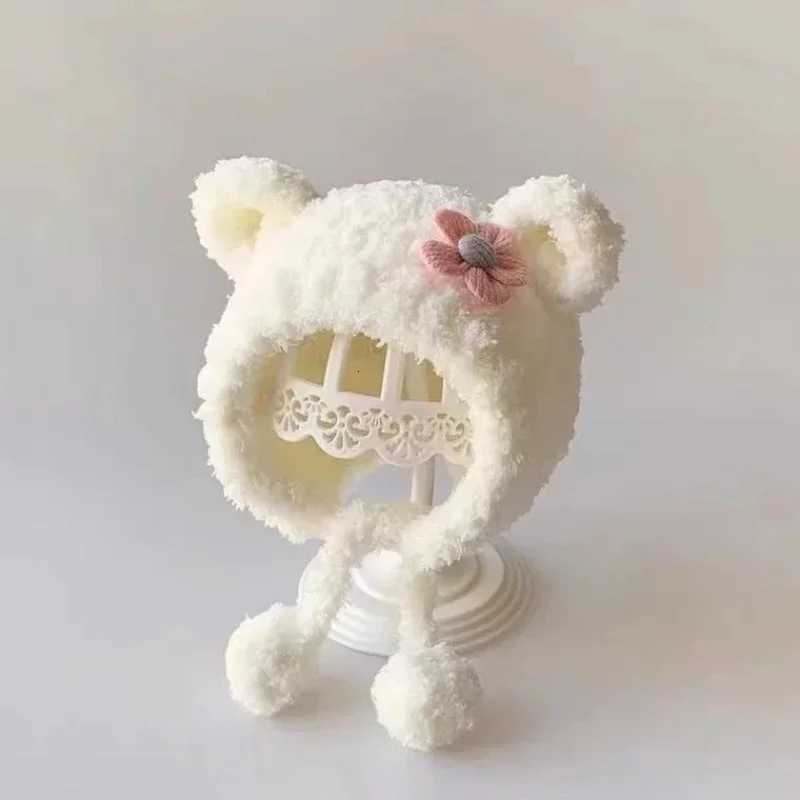Baby cute hat winter thickened coldproof warm scarf 036 months little princess velvet hat ear protection hatL251024