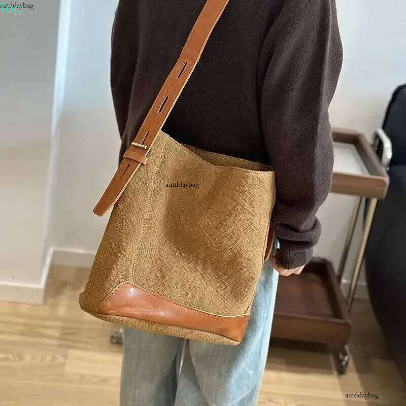Cotton En Cowhide Bucket Women's Large Capacity Single Shoulder Crossbody Leisure Tote Designer Bag