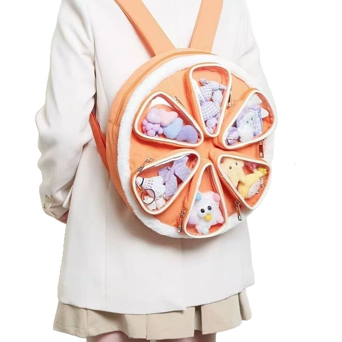 New designer original multi-layer partition orange pain relief bag cotton backpack creative girls' backpack cute and playful
