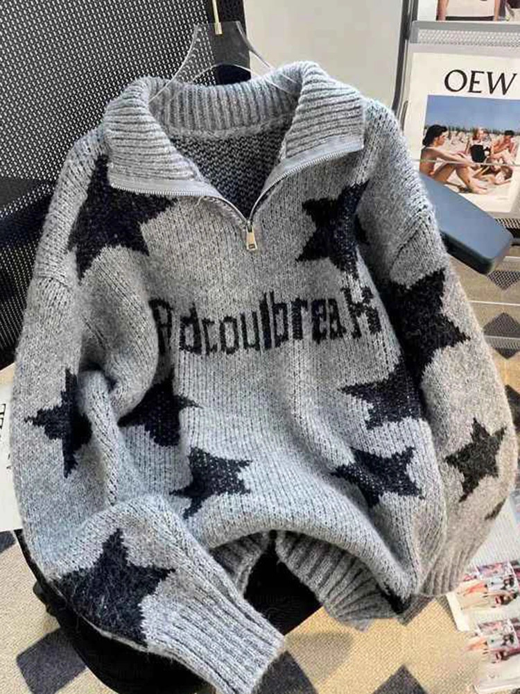 Jmprs Stars Vintage Women Sweaters Y2K Streetwear Long Sleeve Loose Knitted Jumper American Casual Harajuku Letter Pullovers 251023