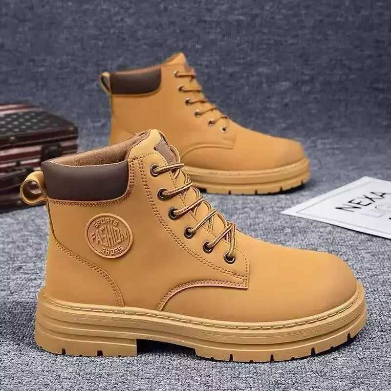 Mens Boots Autumn 2025 High Top Workwear Boots British Style Korean Version Thick Soled Lace Up Anti Slip Warm Waterproof Boots W251024