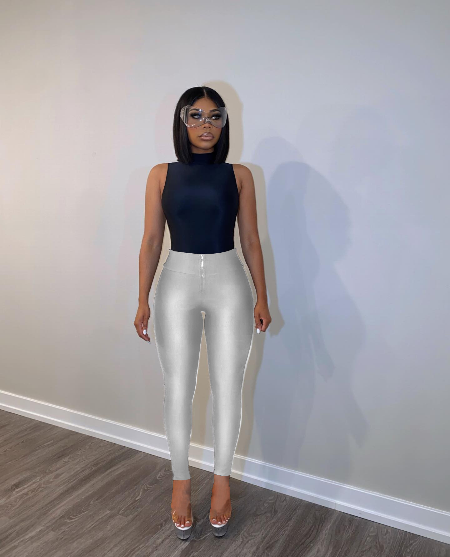 Women's 25 Summer Solid Color Elastic Zipper Casual Sports Pants