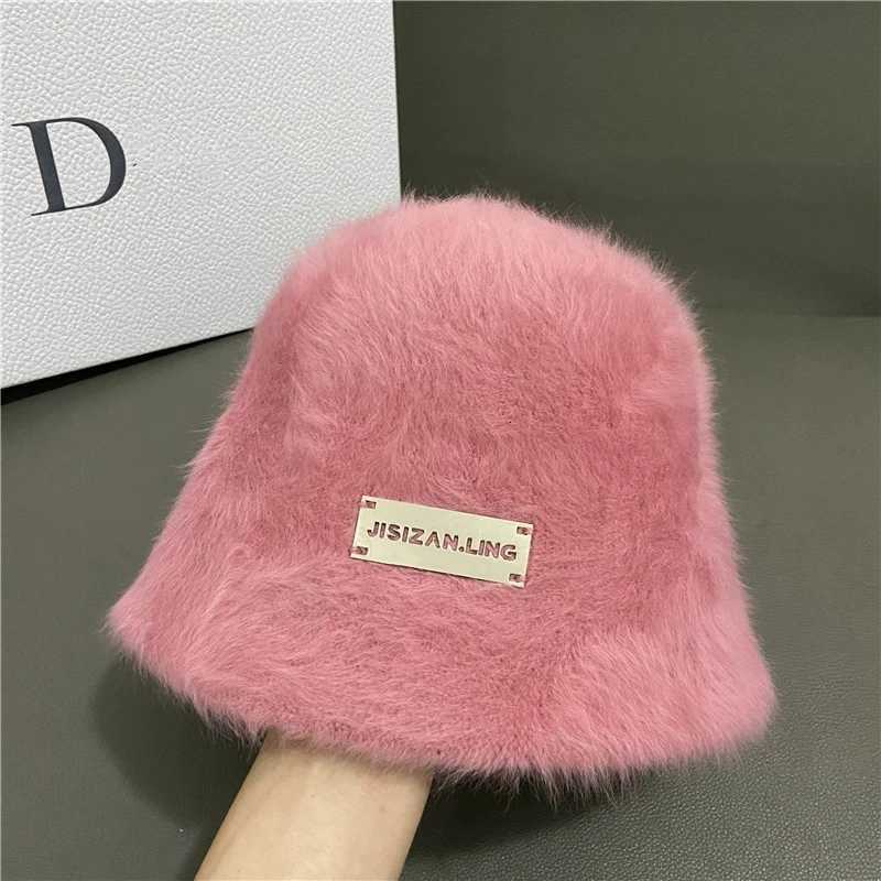 Faux Rabbit Fur Bucket Hat for Women ThreeDimensional FaceSlimming Versatile Warm Plush KoreanStyle Fisherman HatL251024
