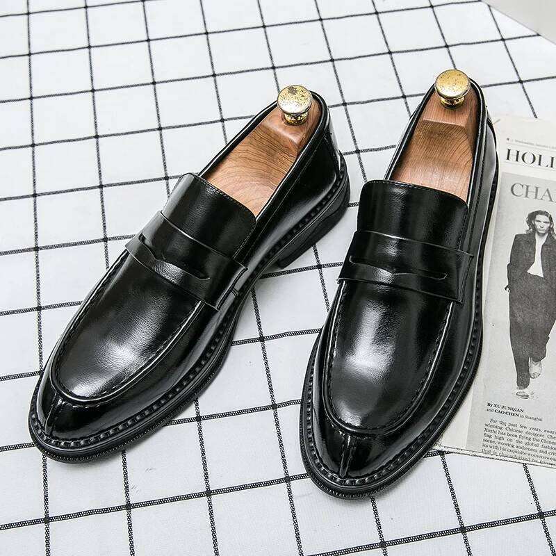 Premium Sier Business Men's Oxford Leather Brand Loafers Slip On High Quality Wedding Soft Sole Dress Shoes