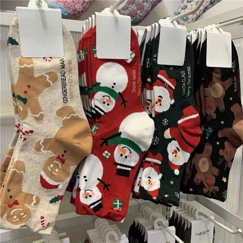 14 Pair Red Snowman Christmas Socks Gingerbread Man Christmas Mid Socks Christmas Gift Socks Autumn and Winter Warmth J251024