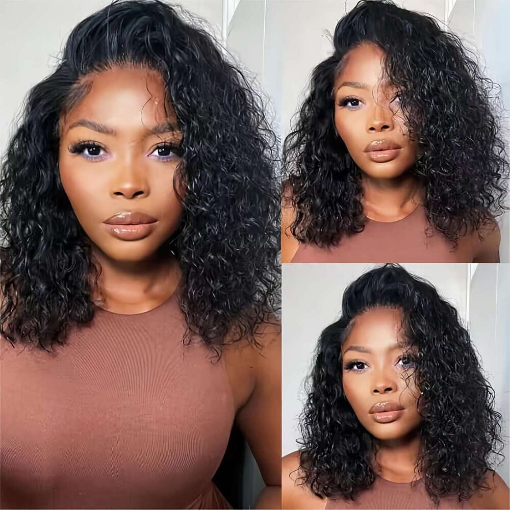UNICE Water Wave Short Bob Human Hair 7x5 HD Cut Lace Bye Glueless Wigs Bleached Knots Pre Plucked Hairline Put on and Go Beginner Wig for Women