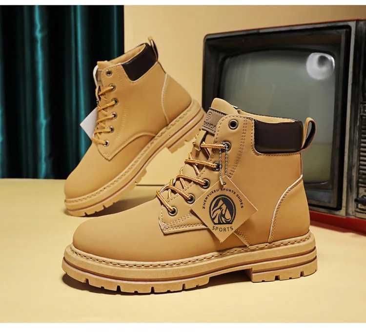 High Top Boots Mens Leather Shoes Fashion Motorcycle Ankle Boots for Men Winter Boots Man Shoes LaceUp Botas Hombre W251024