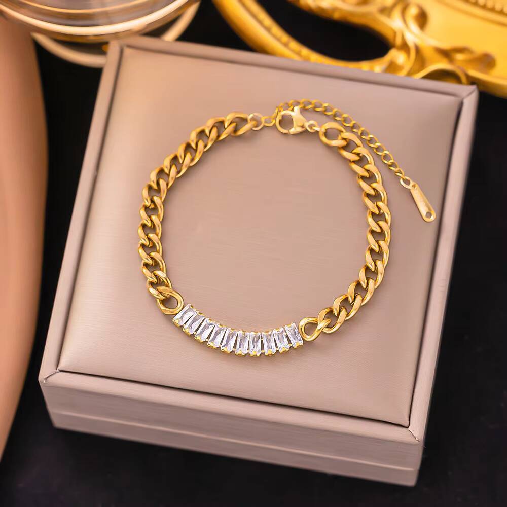 High Quality Wholesale Fashion Niche Simple Design Colorful Transparent Long Diamond Titanium Steel Bracelet
