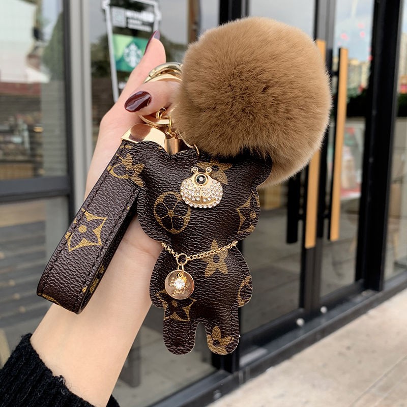 Leather Bear Charm Creative Factory Direct Wholesale Cross-Border Fashion Bag & Car Keychain Small Gift