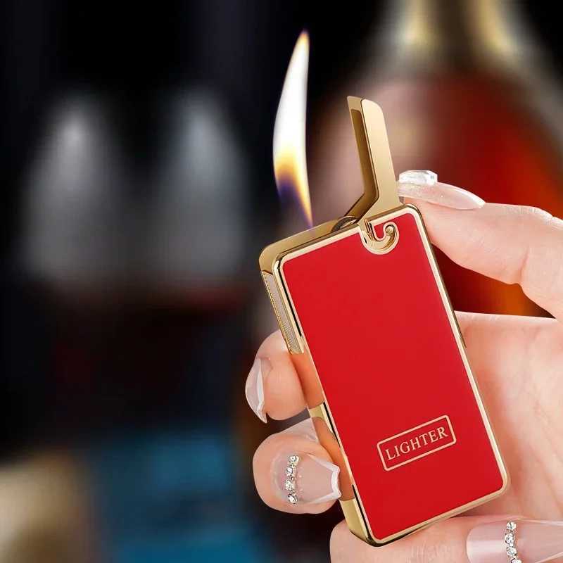 Metal Plating 3D Relief Inflatable Lighter One click Ejection Grinding Wheel Ignition Butane Gas Lighter Smoking Gifts For Men D251024