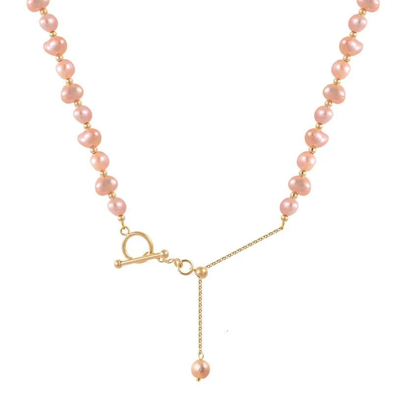 Minar Romantic Pink Color Baroque Freshwater Pearl Choker Necklaces for Women Gold OT Toggle Clasp Pendant Necklace Jewellery 251016