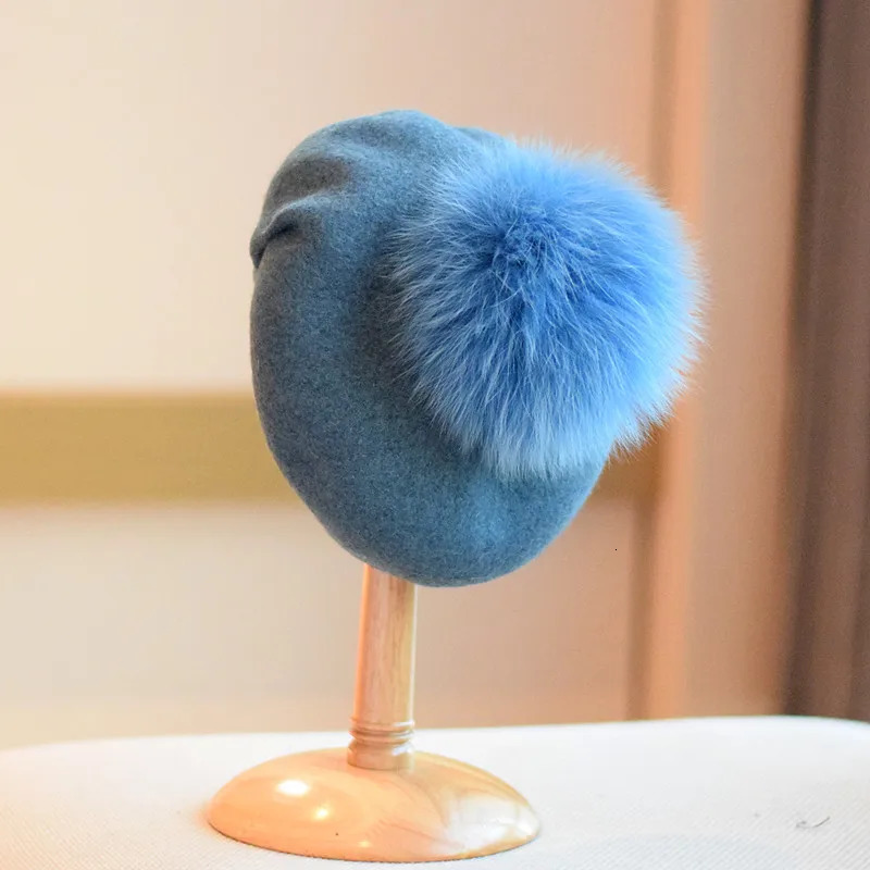 Beret Women Winter Wool Hat Real Fur Pompom Warm Ski Accessory For Autumn Cold Weather Sport Outdoor Holiday 251023