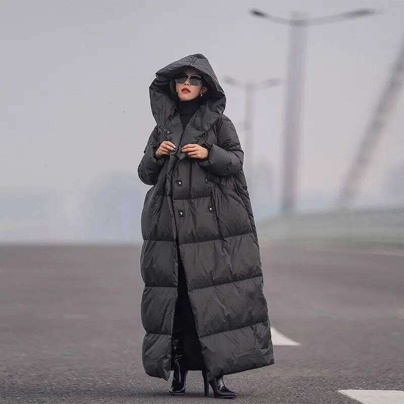 Winter Long White Duck Down Fashion Windproof Hood Casual Thickened Warm Cotton Women Parkas Jacket Coat Womens Coat