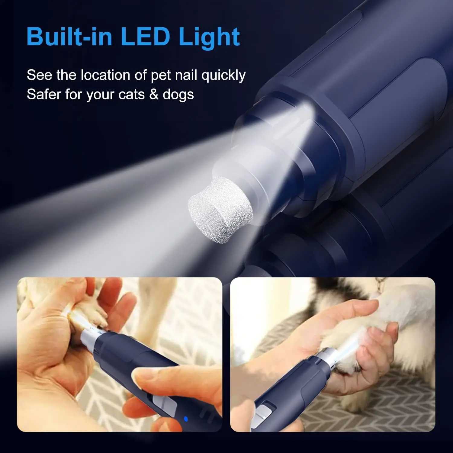 NPET Dog Nail Grinder with Guard 2 Speed Pet Nail Trimmer with LED Light Powerful Paw Grooming for Small Medium Cats Dogs Z20251024