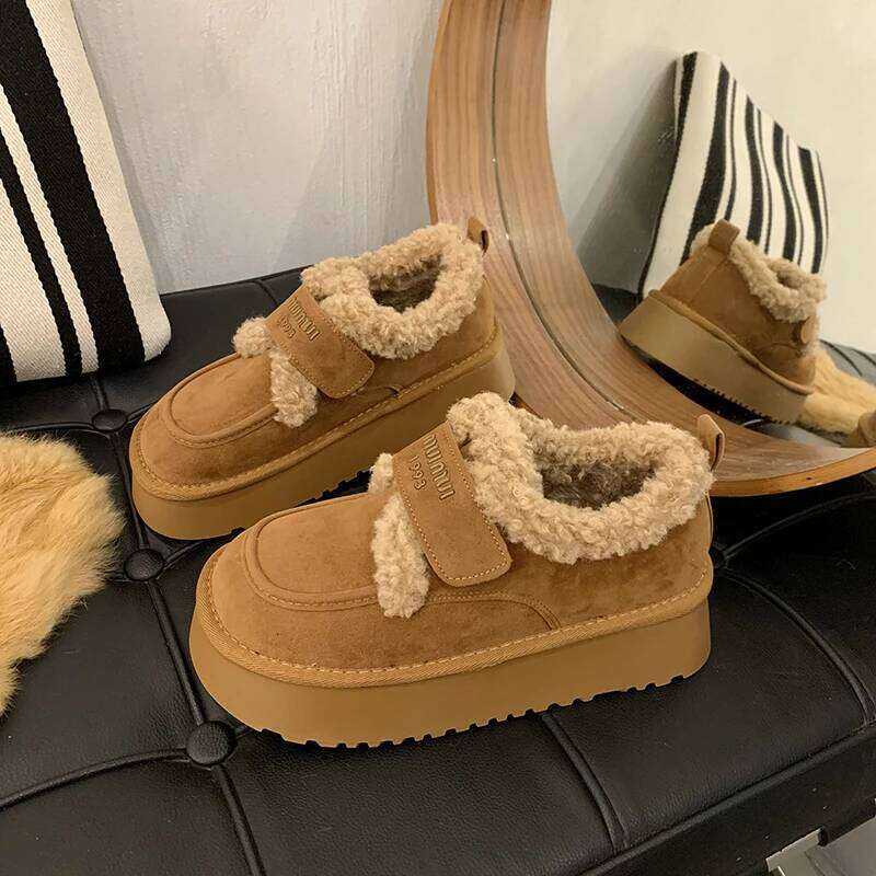 Warm Lamb Wool Cotton Padded Shoes Women New Flat Thicken Plush Winter Woman Non Slip Thick Bottom Ankle Snow Boots
