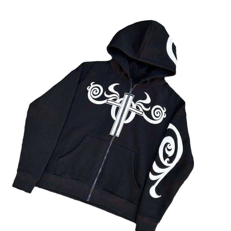 2025 Autumn Winter Gothic Harajuku Trendy Brand Letter Pattern Printed Hoodie Long Zipper Sweatshirt Jacket