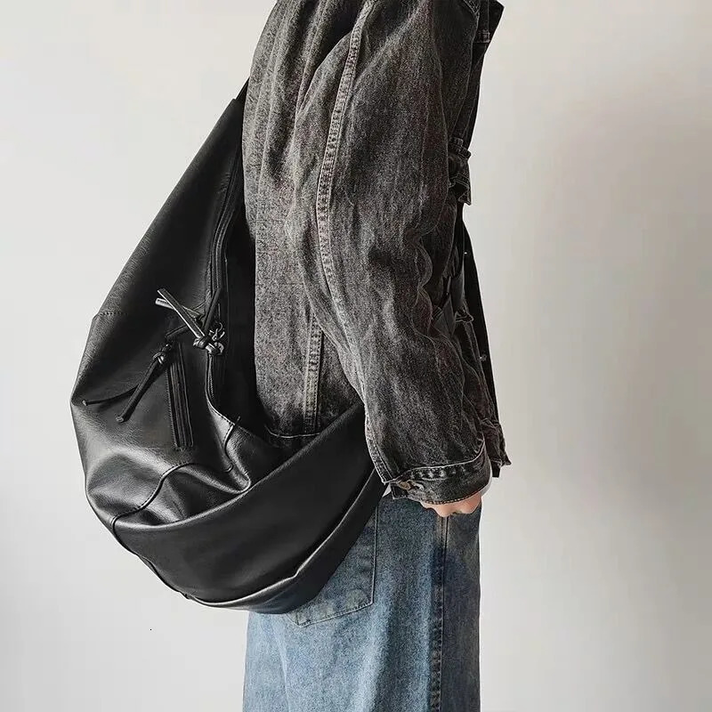 Stylish Dumpling Shaped PU Crossbody Bag for Men Suitable for Casual Outings and Large Capacity Needs 251023