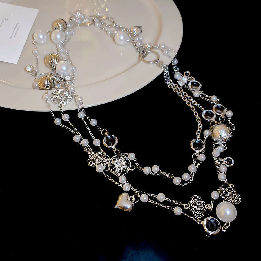Inlaid Crystal Pearl Heart Flower Tassel Necklace Chain Fashion Designer Belt Light High-end Waist for Women