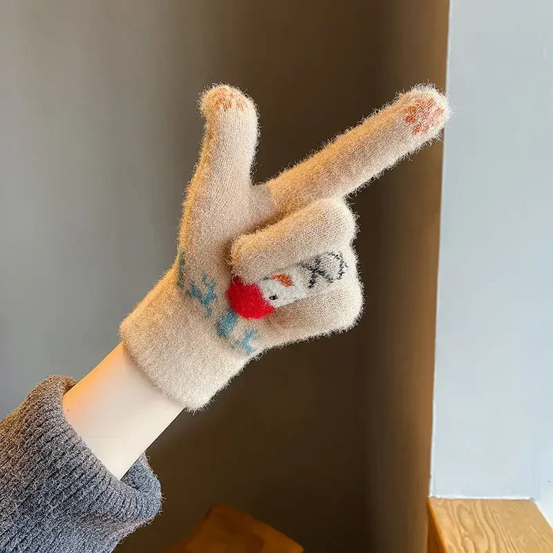 Christmas Snowman Touchscreen Gloves Cute Korean Version Student Crystal Yarn with Velvet Full Finger Warmth Ins Girls Heart 251021